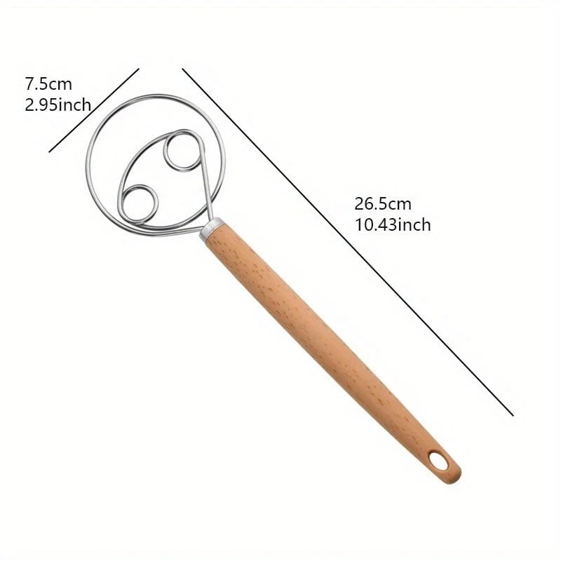 1 Stück, manueller Teigmixer aus Edelstahl (10.43 x 2.95 Zoll), Handmehlbesen mit Holzgriff, antihaftbeschichtetes Backwerkzeug, Schneebesen, Küchengerät für Brotbacken, Gebäck und Kuchen