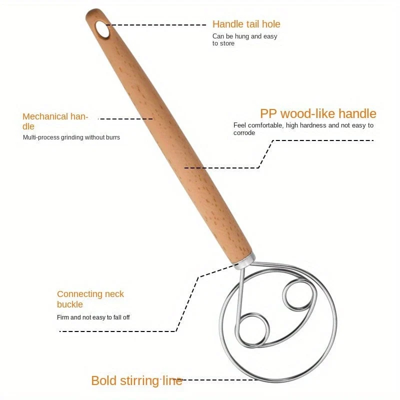 1 Stück, manueller Teigmixer aus Edelstahl (10.43 x 2.95 Zoll), Handmehlbesen mit Holzgriff, antihaftbeschichtetes Backwerkzeug, Schneebesen, Küchengerät für Brotbacken, Gebäck und Kuchen