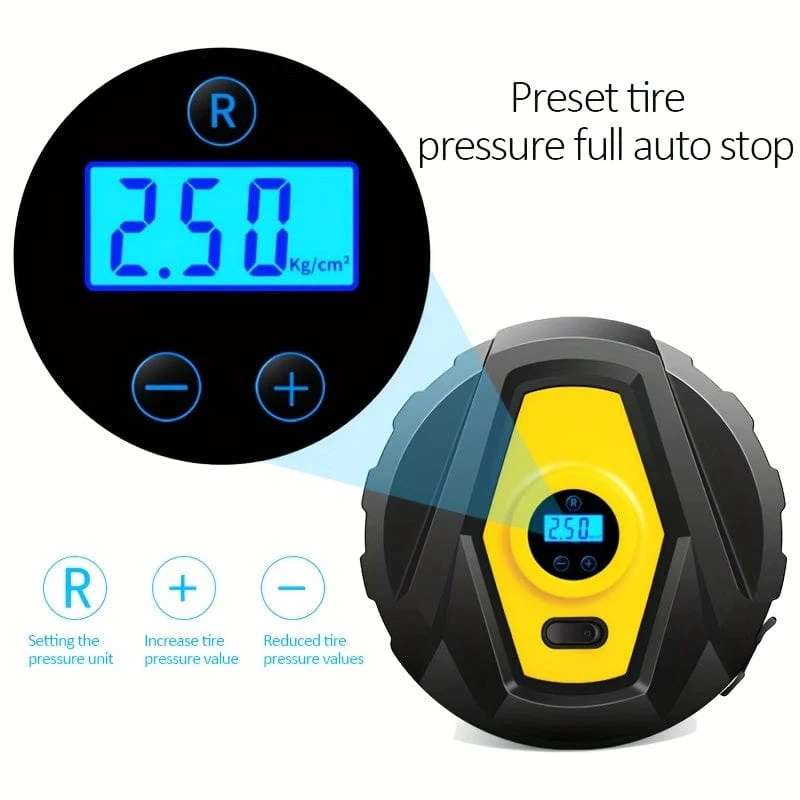 DC12v kabelgebundene Autoreifen-Inflatorpumpe, voreingestellter Reifendruck, vollständig selbststoppende Erkennung des Reifendrucks mit digitaler Anzeige und Beleuchtung, perfekt für Autos