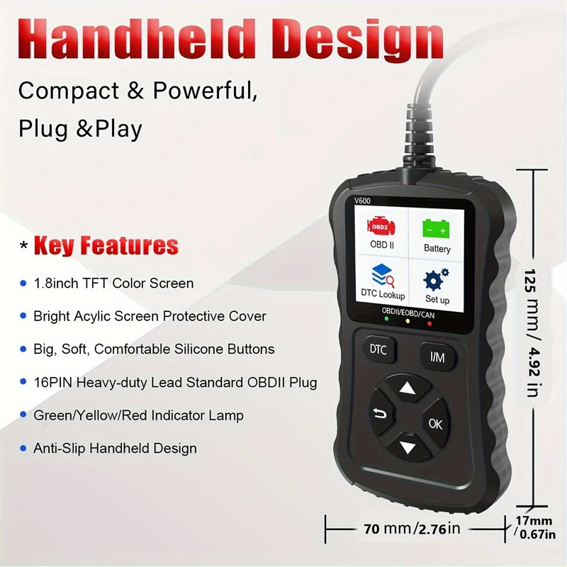 OBD2-Code-Scanner, OBDII-Auto-Code-Lesegerät, Motor-Fehlercode-Scanner, Anlass- und Ladetester, OBD2-Diagnosegerät für OBDII 12 V Benzinautos