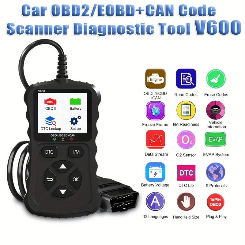 OBD2-Code-Scanner, OBDII-Auto-Code-Lesegerät, Motor-Fehlercode-Scanner, Anlass- und Ladetester, OBD2-Diagnosegerät für OBDII 12 V Benzinautos