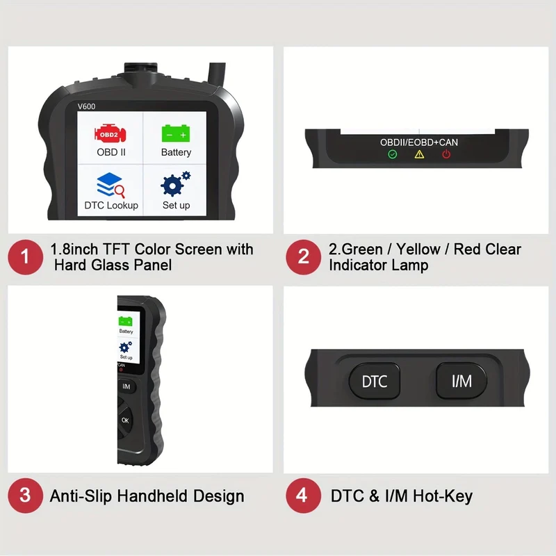 OBD2-Code-Scanner, OBDII-Auto-Code-Lesegerät, Motor-Fehlercode-Scanner, Anlass- und Ladetester, OBD2-Diagnosegerät für OBDII 12 V Benzinautos