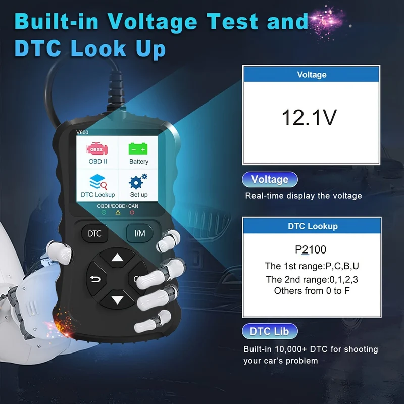 OBD2-Code-Scanner, OBDII-Auto-Code-Lesegerät, Motor-Fehlercode-Scanner, Anlass- und Ladetester, OBD2-Diagnosegerät für OBDII 12 V Benzinautos