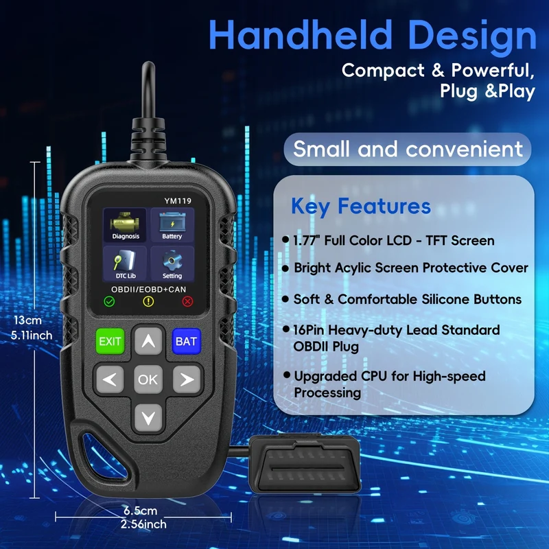 Auto-Codeleser, OBD2-Auto-Code-Scanner, Spannungsprüfer, Motorfehlercode-Scanner, EOBD+CAN-Ladetester, Diagnosetool für Autos mit OBDII-Protokoll