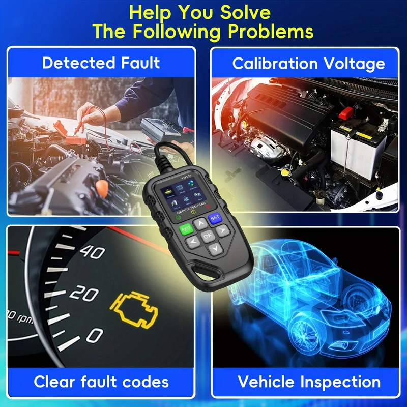 Auto-Codeleser, OBD2-Auto-Code-Scanner, Spannungsprüfer, Motorfehlercode-Scanner, EOBD+CAN-Ladetester, Diagnosetool für Autos mit OBDII-Protokoll
