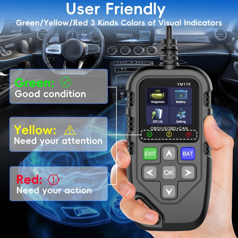Auto-Codeleser, OBD2-Auto-Code-Scanner, Spannungsprüfer, Motorfehlercode-Scanner, EOBD+CAN-Ladetester, Diagnosetool für Autos mit OBDII-Protokoll
