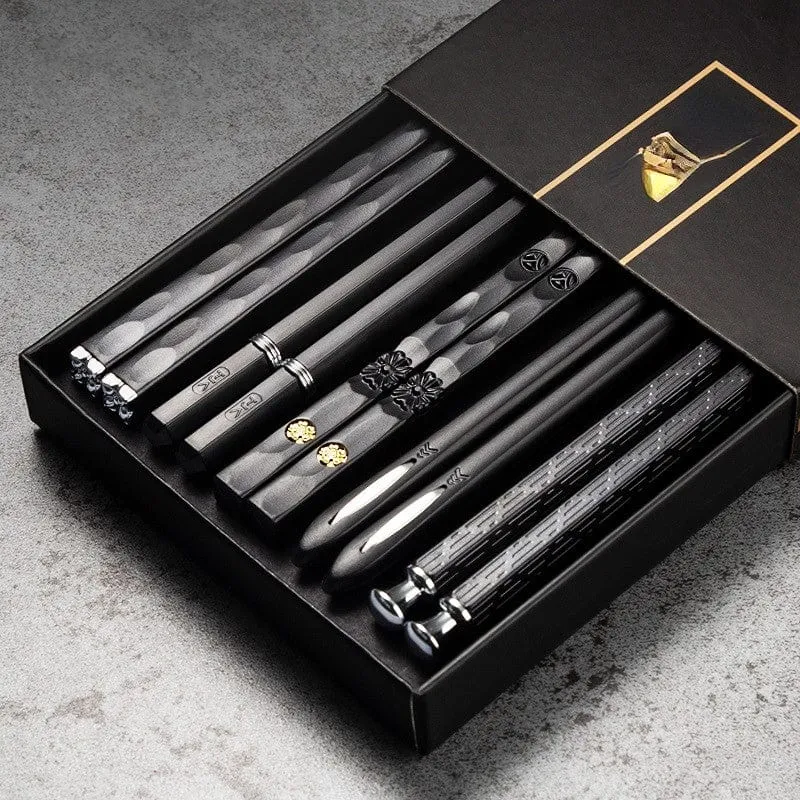 5 Paar wiederverwendbare Essstäbchen-Set aus Metall – elegantes Geschirr für Sushi und asiatische Küche – perfektes Geschenk für Männer und Frauen