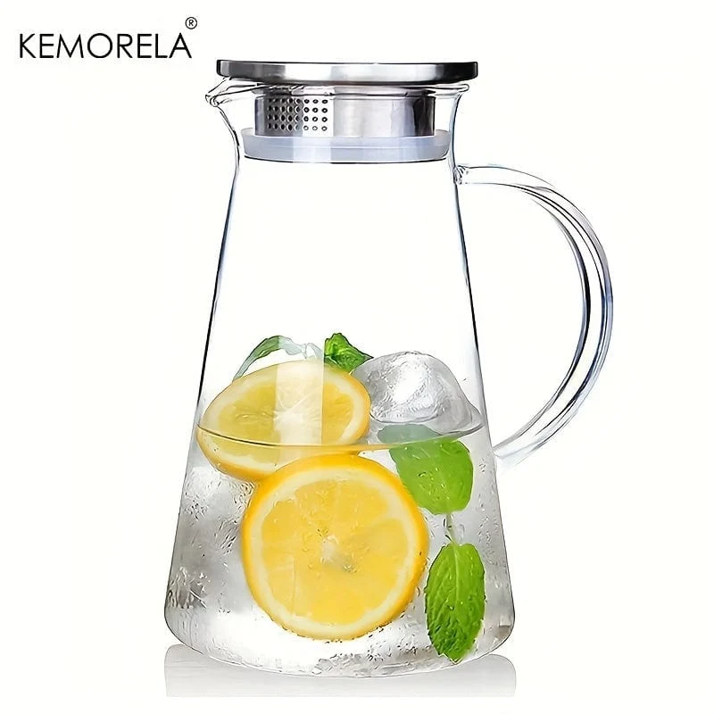 1 Stück 2.0 Liter 68oz Glaskrug mit Deckel, leicht zu reinigende, hitzebeständige Wasserkaraffe aus Glas mit Griff für heiße/kalte Getränke, Wasser, Kaltgetränk, Eistee und Saft, für Zuhause, Restaurant, Hotel, Büro, Trinkgeschirr-Zubehör
