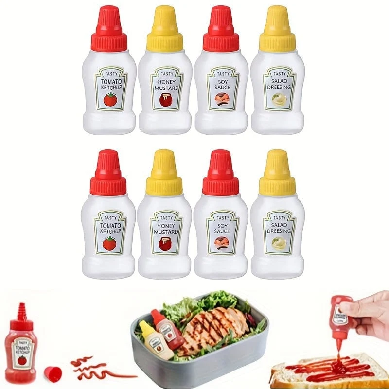 4 Stück, Mini-Sauce-Flaschen, Mini-Ketchup-Flaschen, Gewürz-Quetschflasche, tragbare Kunststoffbehälter, Flasche für Büro, Lunchbox, Picknick, Öl, Sojasauce, Honig, Salatdressing, Gewürzflasche, Küchenutensilien, Küchenutensilien