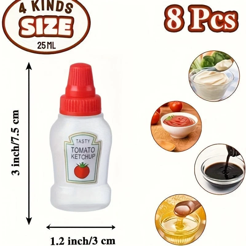 4 Stück, Mini-Sauce-Flaschen, Mini-Ketchup-Flaschen, Gewürz-Quetschflasche, tragbare Kunststoffbehälter, Flasche für Büro, Lunchbox, Picknick, Öl, Sojasauce, Honig, Salatdressing, Gewürzflasche, Küchenutensilien, Küchenutensilien
