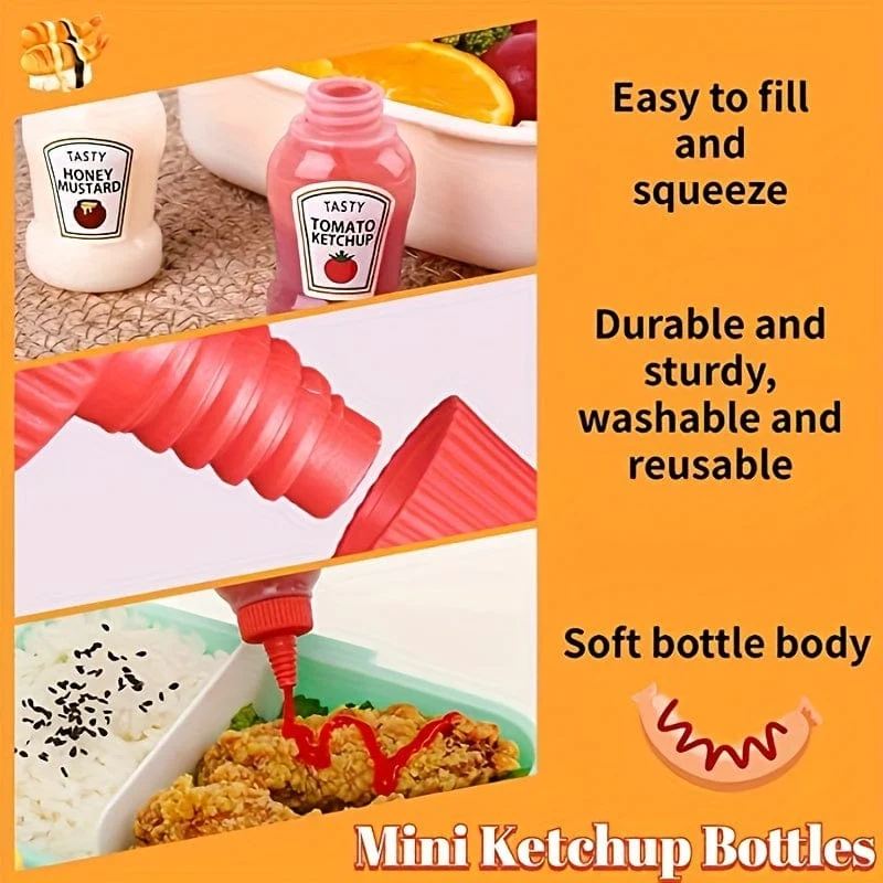 4 Stück, Mini-Sauce-Flaschen, Mini-Ketchup-Flaschen, Gewürz-Quetschflasche, tragbare Kunststoffbehälter, Flasche für Büro, Lunchbox, Picknick, Öl, Sojasauce, Honig, Salatdressing, Gewürzflasche, Küchenutensilien, Küchenutensilien