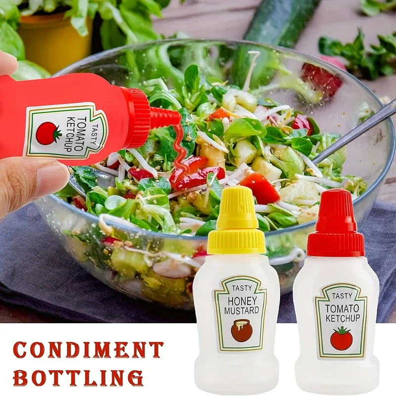 4 Stück, Mini-Sauce-Flaschen, Mini-Ketchup-Flaschen, Gewürz-Quetschflasche, tragbare Kunststoffbehälter, Flasche für Büro, Lunchbox, Picknick, Öl, Sojasauce, Honig, Salatdressing, Gewürzflasche, Küchenutensilien, Küchenutensilien