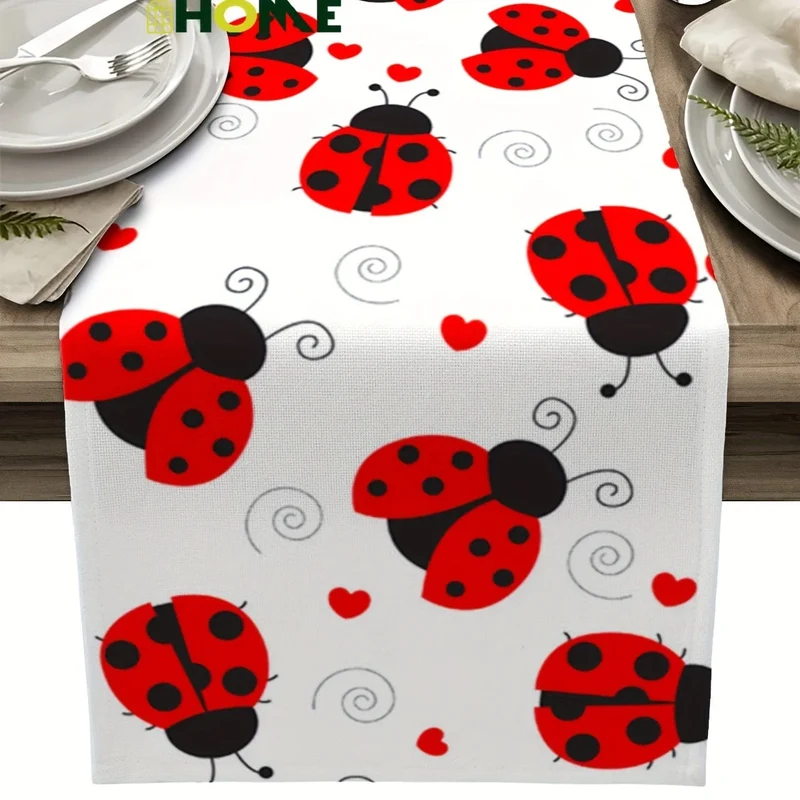 1 Stück, Tischläufer, The Road Of Ladybug Love Dot Texture auf dem Esstisch, Hochzeitsdekoration, Desktop, Festival-Party-Tischdecke, Home-Party-Dekoration, Home-Party-Innendekoration, Party-Geschirrzubehör