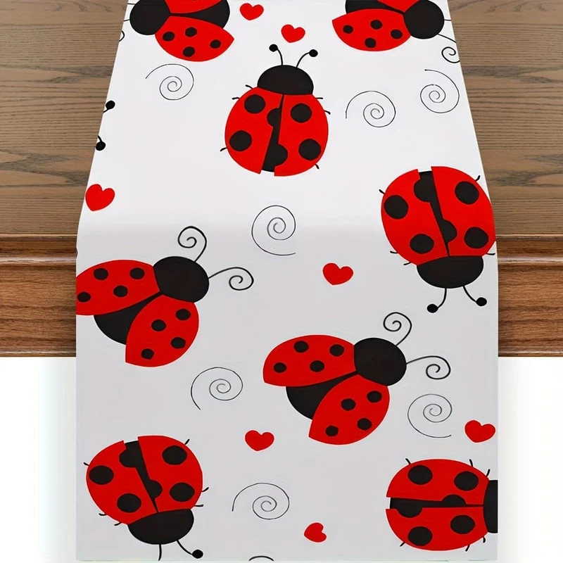 1 Stück, Tischläufer, The Road Of Ladybug Love Dot Texture auf dem Esstisch, Hochzeitsdekoration, Desktop, Festival-Party-Tischdecke, Home-Party-Dekoration, Home-Party-Innendekoration, Party-Geschirrzubehör
