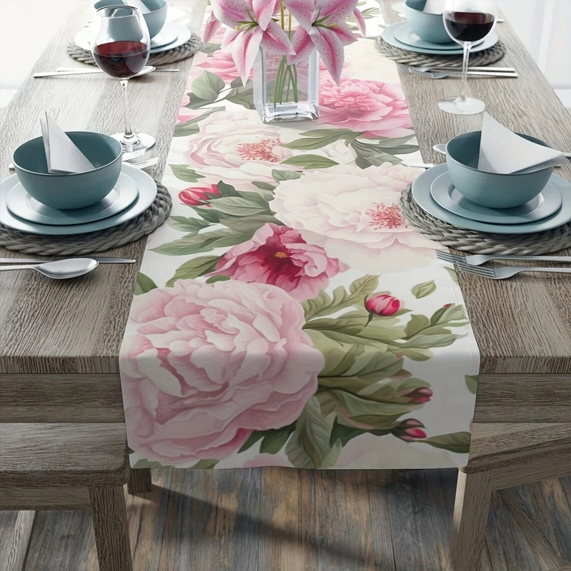 1 Stück, Tischläufer, Bohemian-Stil, Aquarell-Blumen-Tischläufer, farbenfroh, wunderschön bedruckte Tischdecke, wasserdicht, schmutzabweisend, perfekt für Partys, Familientreffen, Esstischdekoration