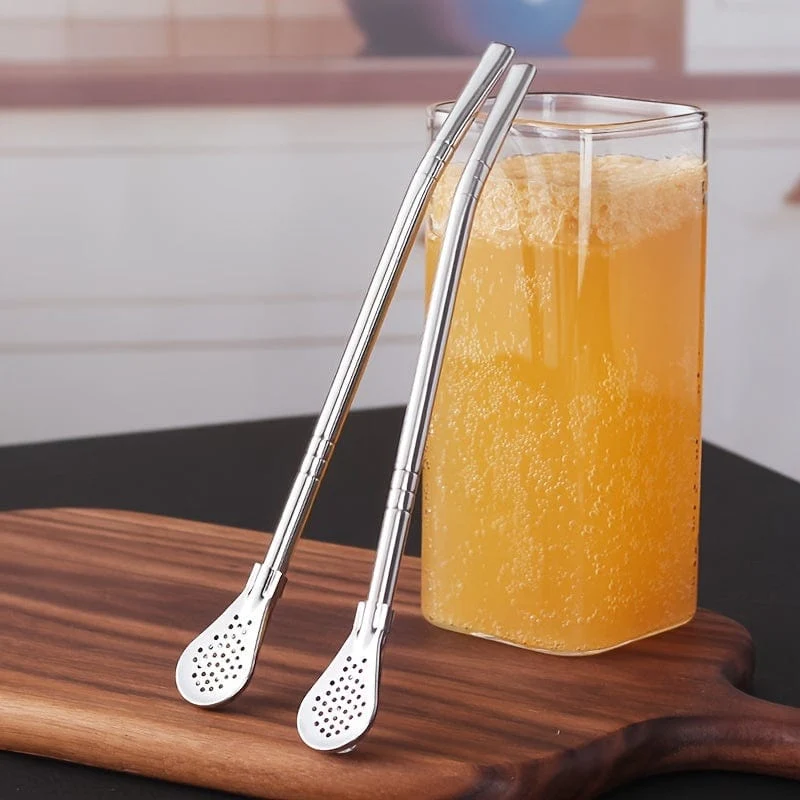 3 Stück/Set, Edelstahl-Strohhalme, Löffel, Rührlöffel, abnehmbarer Reinigungsstrohhalm, Saft-Milch-Tee-Filterstrohhalm, Strohbürste, Trinkgeschirr-Zubehör, Küchenbedarf