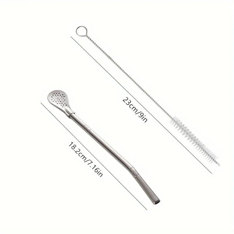 3 Stück/Set, Edelstahl-Strohhalme, Löffel, Rührlöffel, abnehmbarer Reinigungsstrohhalm, Saft-Milch-Tee-Filterstrohhalm, Strohbürste, Trinkgeschirr-Zubehör, Küchenbedarf
