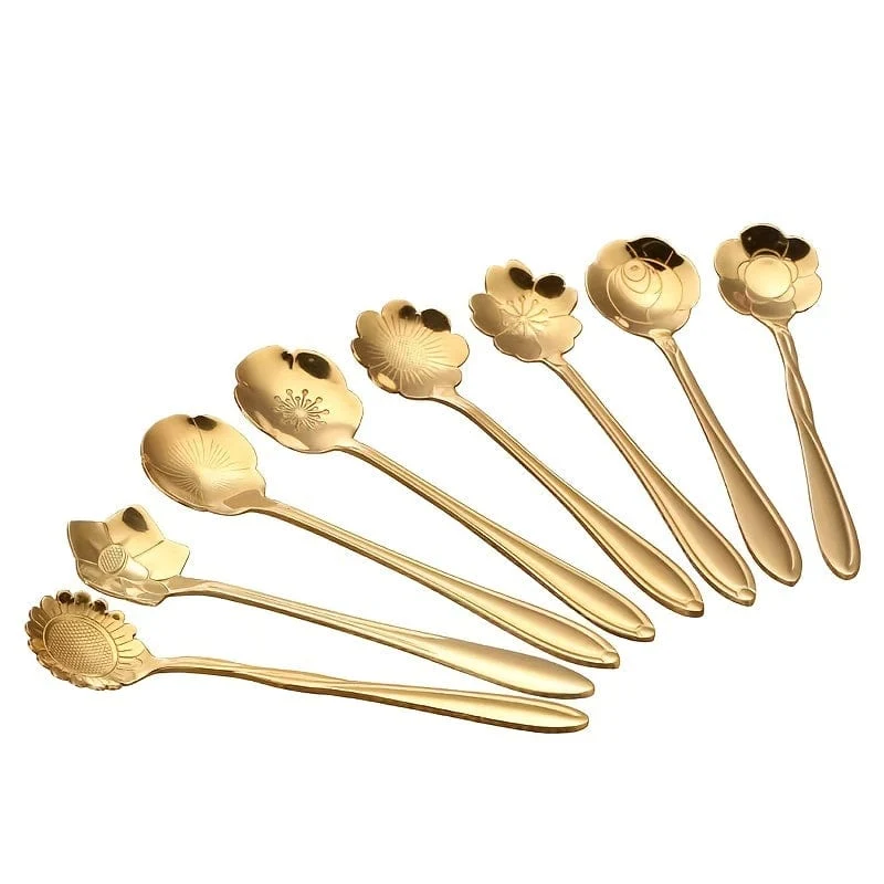 Romantische Blumen-Edelstahl-Kaffeelöffel, 8-teiliges Set, Dessert-Rührlöffel, Blumen-Teelöffel, Hochzeitsgeschenk, Löffel, Nachmittagstee