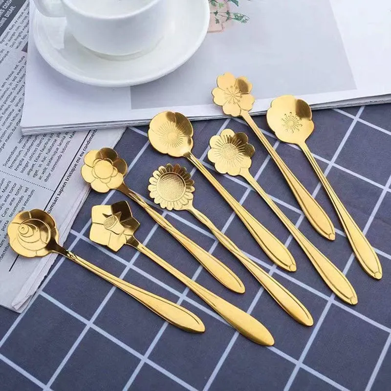 Romantische Blumen-Edelstahl-Kaffeelöffel, 8-teiliges Set, Dessert-Rührlöffel, Blumen-Teelöffel, Hochzeitsgeschenk, Löffel, Nachmittagstee