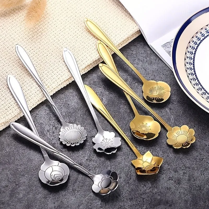 Romantische Blumen-Edelstahl-Kaffeelöffel, 8-teiliges Set, Dessert-Rührlöffel, Blumen-Teelöffel, Hochzeitsgeschenk, Löffel, Nachmittagstee