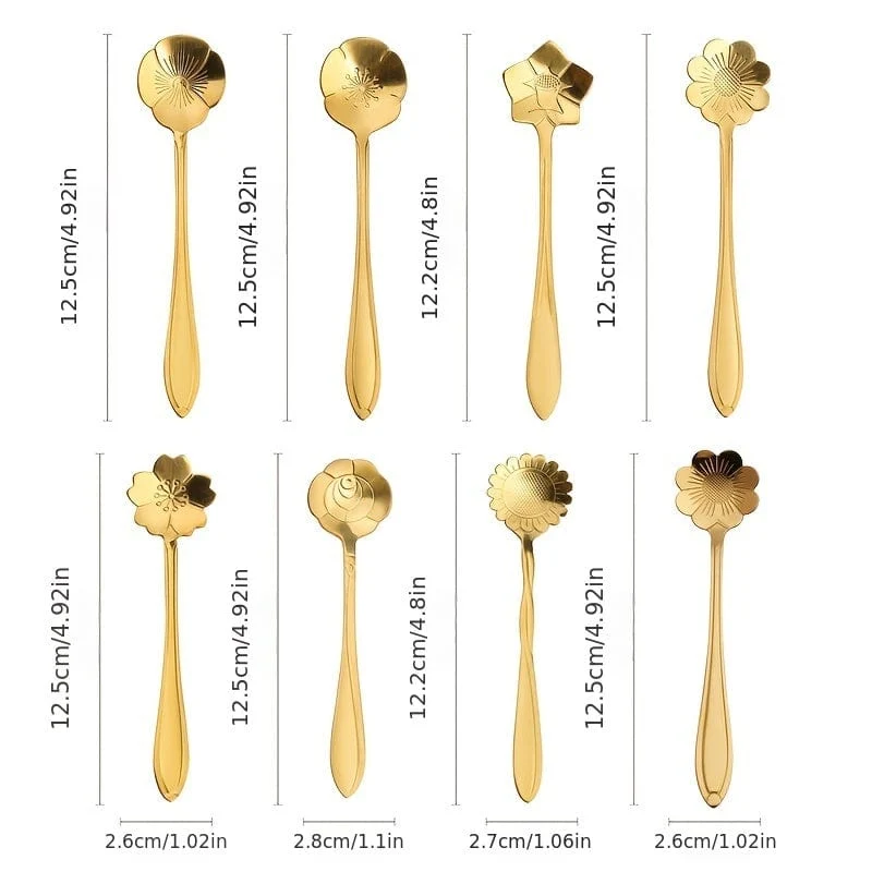 Romantische Blumen-Edelstahl-Kaffeelöffel, 8-teiliges Set, Dessert-Rührlöffel, Blumen-Teelöffel, Hochzeitsgeschenk, Löffel, Nachmittagstee