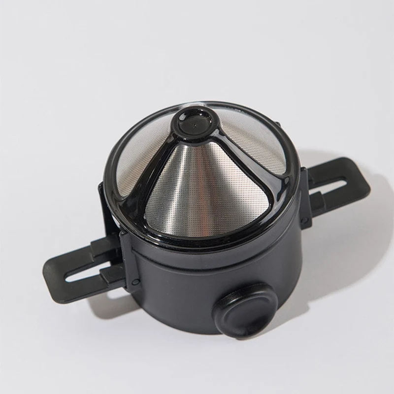 1 Stück 500 Mesh faltbarer Handspül-Kaffeefilter, Edelstahl-Kaffeefilter, schwarz, Kaffeezubehör