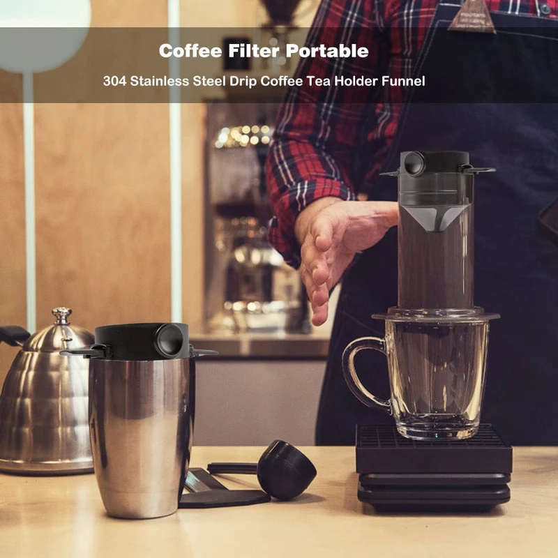 1 Stück 500 Mesh faltbarer Handspül-Kaffeefilter, Edelstahl-Kaffeefilter, schwarz, Kaffeezubehör