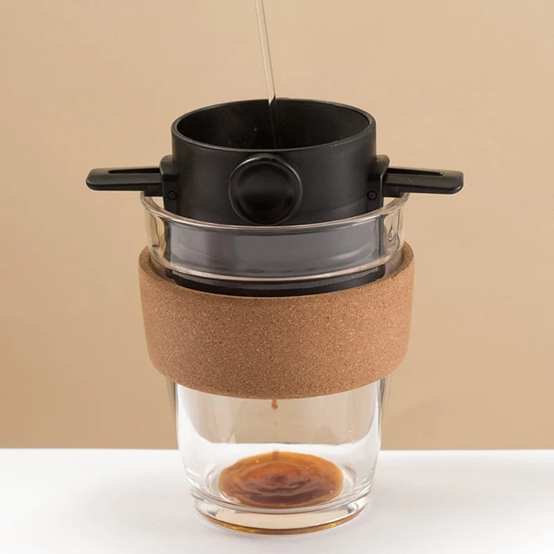 1 Stück 500 Mesh faltbarer Handspül-Kaffeefilter, Edelstahl-Kaffeefilter, schwarz, Kaffeezubehör