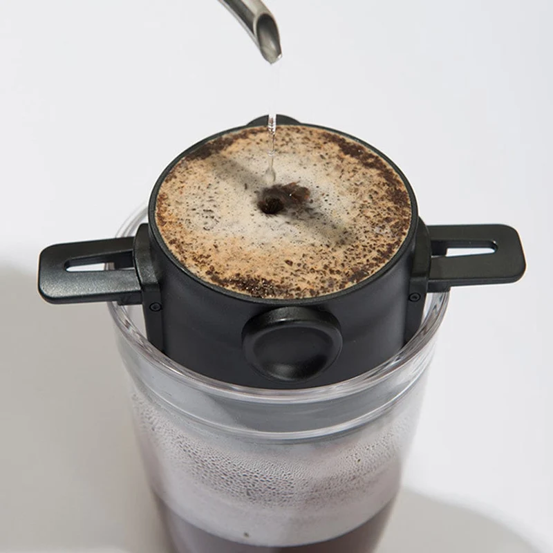 1 Stück 500 Mesh faltbarer Handspül-Kaffeefilter, Edelstahl-Kaffeefilter, schwarz, Kaffeezubehör