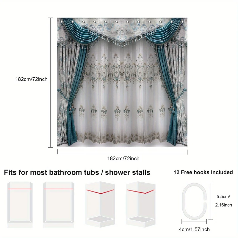 1 Stück bedruckter Duschvorhang mit Fenstervorhängen, wasserdichter Duschvorhang inklusive Haken, dekorativer Badewannenvorhang, Badezimmertrennwand, Badezimmerzubehör, Badezimmerdekoration
