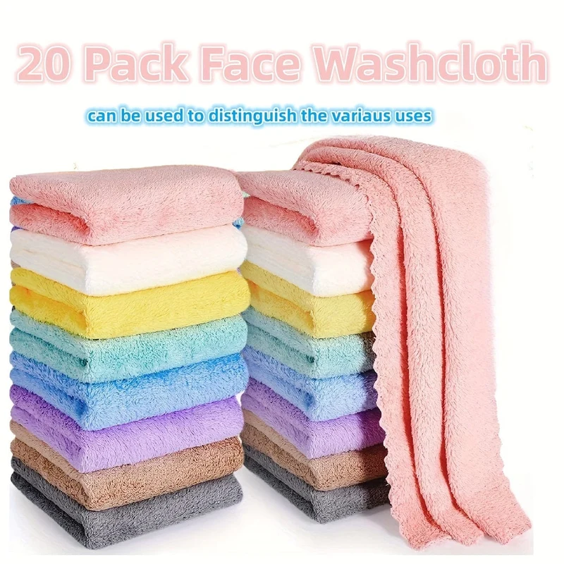 20 Stück einfarbige Waschlappen, einfaches einfarbiges Waschlappen, weiches, saugfähiges Handtuch, kleines Gesichtshandtuch, Badezimmerzubehör, Reisezubehör, Badezimmerzubehör
