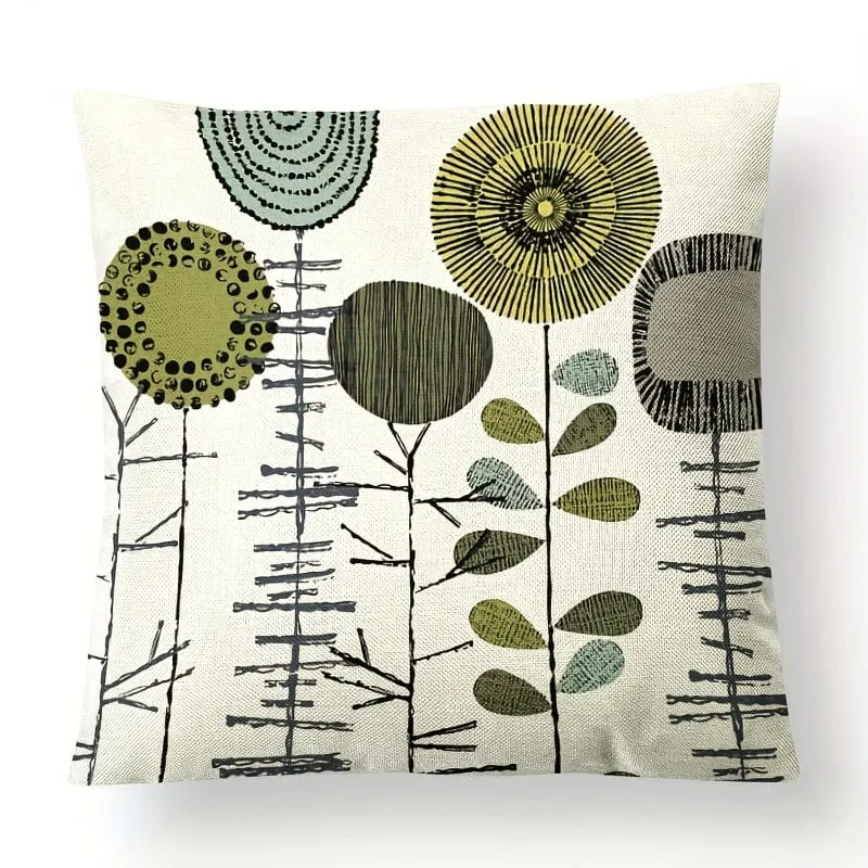 4 Stück abstrakte Blumen-Kissenbezug, Leinen-Kissenbezug, digital bedruckter Kissenbezug, nordischer geometrischer einfacher Sofa-Kissenbezug, ohne Kern, 45.72 cm x 45.72 cm