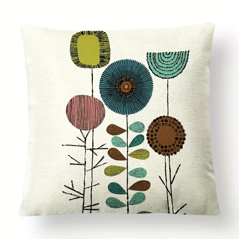 4 Stück abstrakte Blumen-Kissenbezug, Leinen-Kissenbezug, digital bedruckter Kissenbezug, nordischer geometrischer einfacher Sofa-Kissenbezug, ohne Kern, 45.72 cm x 45.72 cm