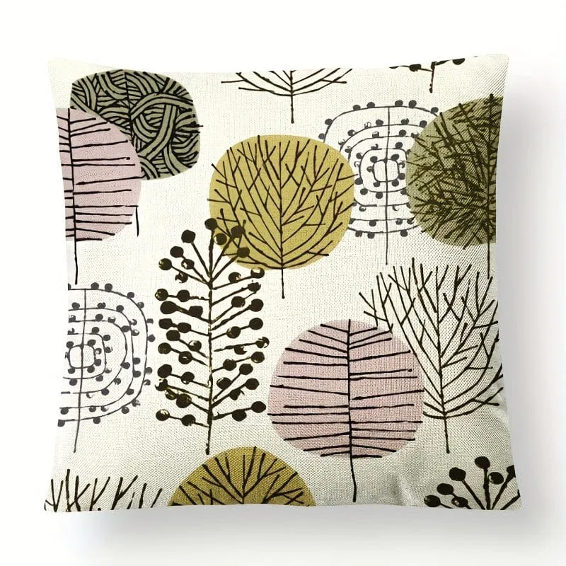 4 Stück abstrakte Blumen-Kissenbezug, Leinen-Kissenbezug, digital bedruckter Kissenbezug, nordischer geometrischer einfacher Sofa-Kissenbezug, ohne Kern, 45.72 cm x 45.72 cm
