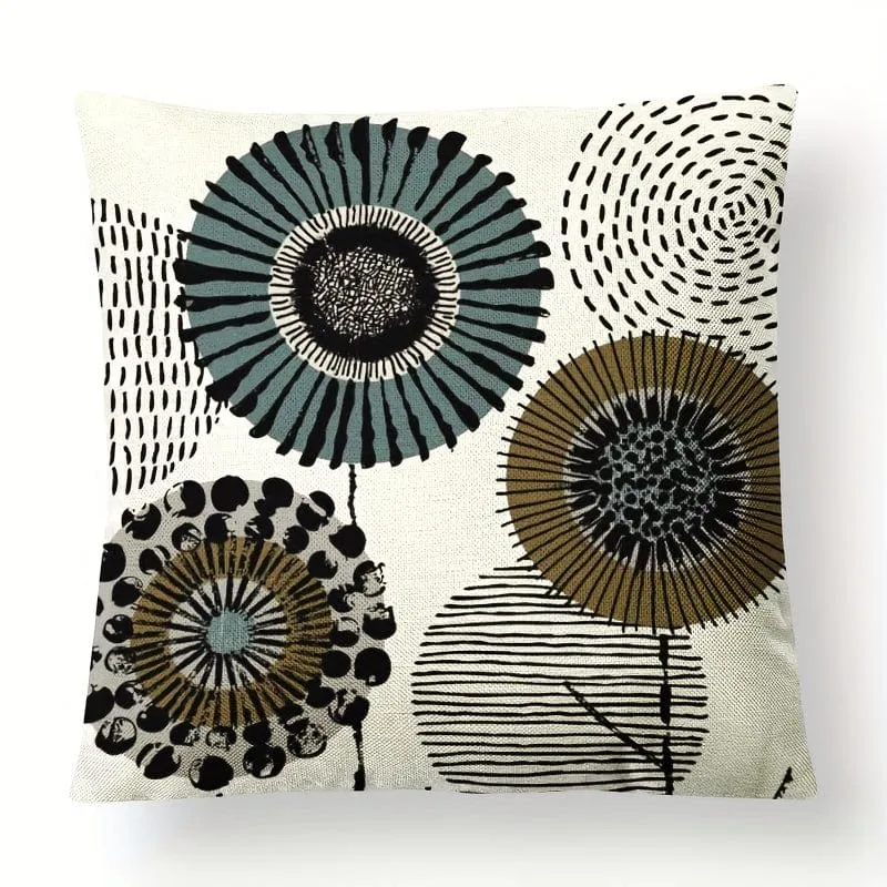 4 Stück abstrakte Blumen-Kissenbezug, Leinen-Kissenbezug, digital bedruckter Kissenbezug, nordischer geometrischer einfacher Sofa-Kissenbezug, ohne Kern, 45.72 cm x 45.72 cm