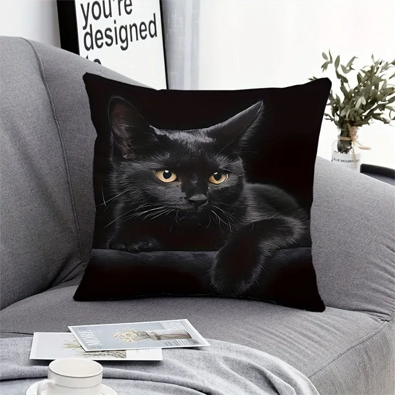 1 Stück, niedlicher Katzen-Polyester-Kissenbezug, Kissenbezug, Raumdekoration, Schlafzimmerdekoration, Sofadekoration, Sammlerstück, Gebäudezubehör (Kissen ist nicht im Lieferumfang enthalten)