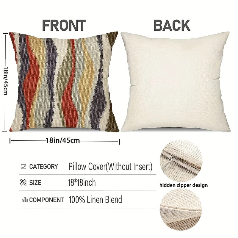 4 Kissenbezüge im Boho-Ethno-Stil, 45.72 x 45.72 cm, abstrakte geometrische Kunst, Heimdekoration, Kissenbezüge für Veranda, Terrasse, Couch, Sofa, Wohnzimmer im Freien, Bauernhaus-Stil, ohne Kisseneinsätze