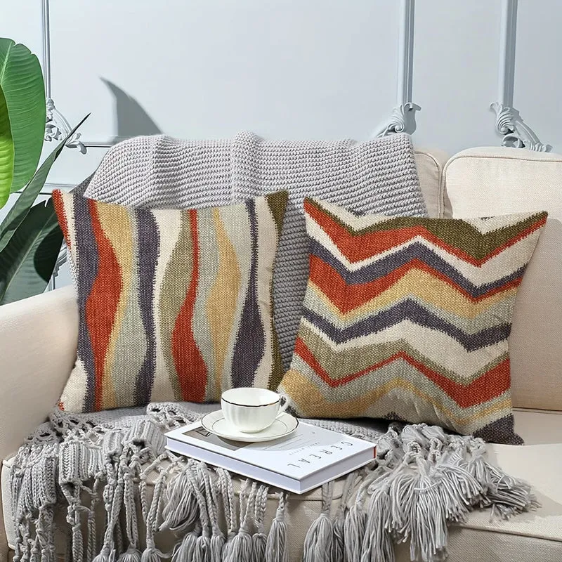 4 Kissenbezüge im Boho-Ethno-Stil, 45.72 x 45.72 cm, abstrakte geometrische Kunst, Heimdekoration, Kissenbezüge für Veranda, Terrasse, Couch, Sofa, Wohnzimmer im Freien, Bauernhaus-Stil, ohne Kisseneinsätze