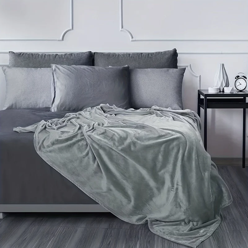 1 Stück graue Überwurfdecke, weiche Flanell-Fleecedecken, antistatische Mikrofaser-Bettdecke für Couch, Bett, Sofa, Reisen, Camping, Schulutensilien für Wohnheim