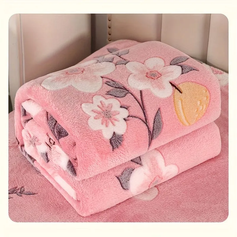 1 Stück süße Flanelldecke mit rosa Blumendruck, Klimaanlagendecke, Nickerchendecke, weiche und bequeme Decke, Büro-Camping-Reise-Heimdekorationsdecke, Schaldecke, hautfreundliche, lässige Sofadecke, mehrfarbig