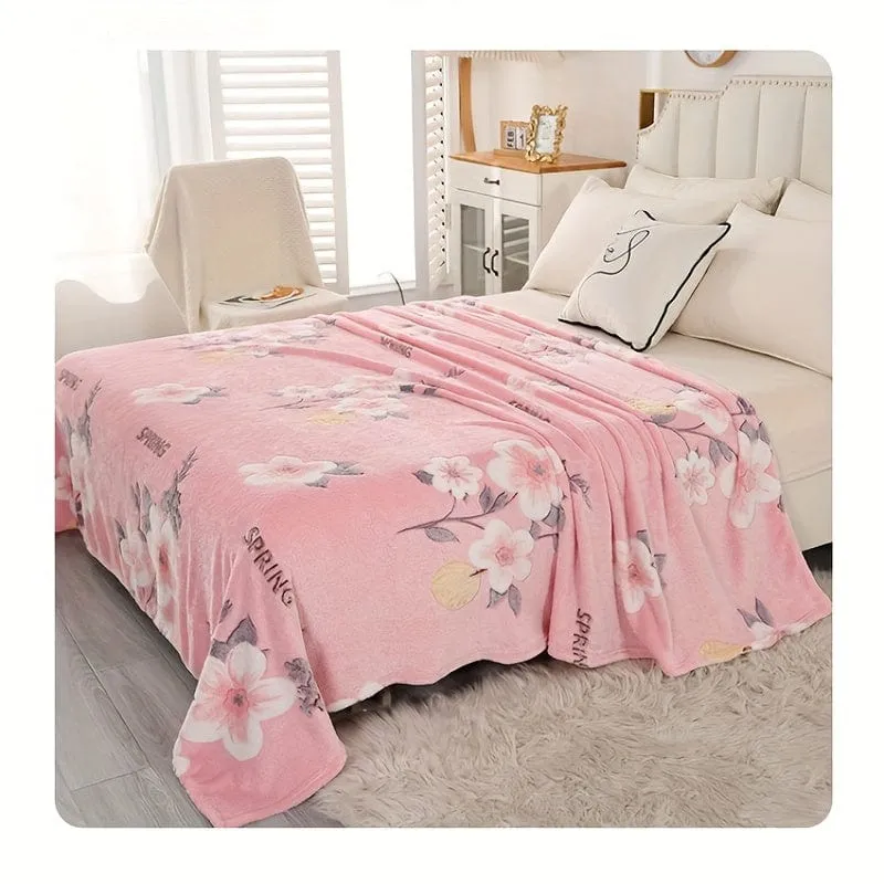 1 Stück süße Flanelldecke mit rosa Blumendruck, Klimaanlagendecke, Nickerchendecke, weiche und bequeme Decke, Büro-Camping-Reise-Heimdekorationsdecke, Schaldecke, hautfreundliche, lässige Sofadecke, mehrfarbig