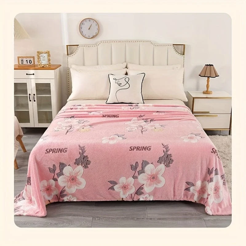 1 Stück süße Flanelldecke mit rosa Blumendruck, Klimaanlagendecke, Nickerchendecke, weiche und bequeme Decke, Büro-Camping-Reise-Heimdekorationsdecke, Schaldecke, hautfreundliche, lässige Sofadecke, mehrfarbig