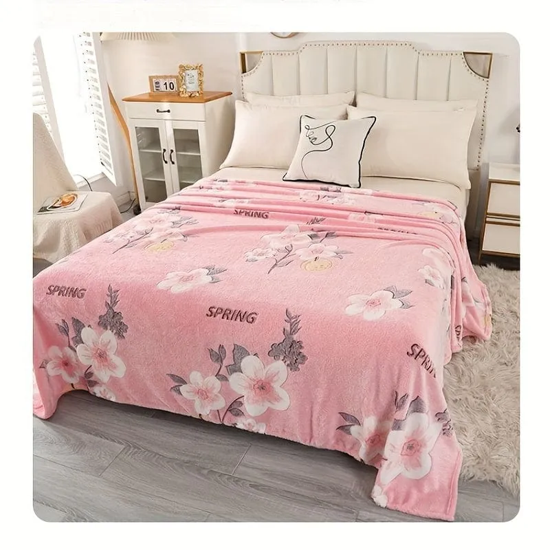 1 Stück süße Flanelldecke mit rosa Blumendruck, Klimaanlagendecke, Nickerchendecke, weiche und bequeme Decke, Büro-Camping-Reise-Heimdekorationsdecke, Schaldecke, hautfreundliche, lässige Sofadecke, mehrfarbig