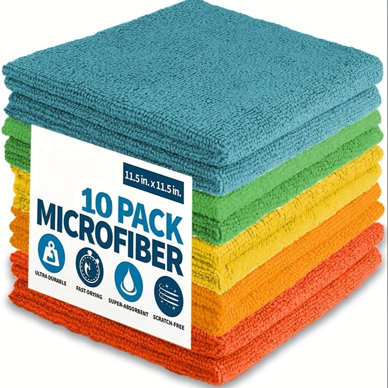 5/10 Stück, Mikrofaser-Reinigungstuch, Reinigungstücher für die Haushaltsführung, wiederverwendbare und fusselfreie Stofftücher, Haushalts- und Küchenbedarf, zufällige Farbe