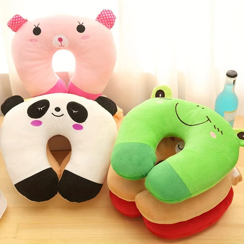 1 Stück U-förmiges Kissen, weiches und bequemes Kawaii-Cartoon-Tierdruck-Kissen, für Zuhause, Reisen, Flugzeug, Auto