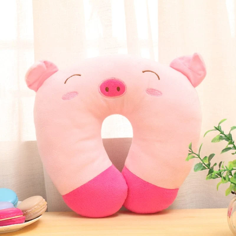 1 Stück U-förmiges Kissen, weiches und bequemes Kawaii-Cartoon-Tierdruck-Kissen, für Zuhause, Reisen, Flugzeug, Auto
