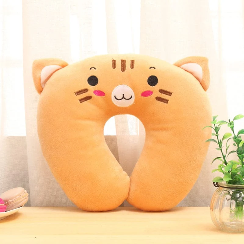 1 Stück U-förmiges Kissen, weiches und bequemes Kawaii-Cartoon-Tierdruck-Kissen, für Zuhause, Reisen, Flugzeug, Auto