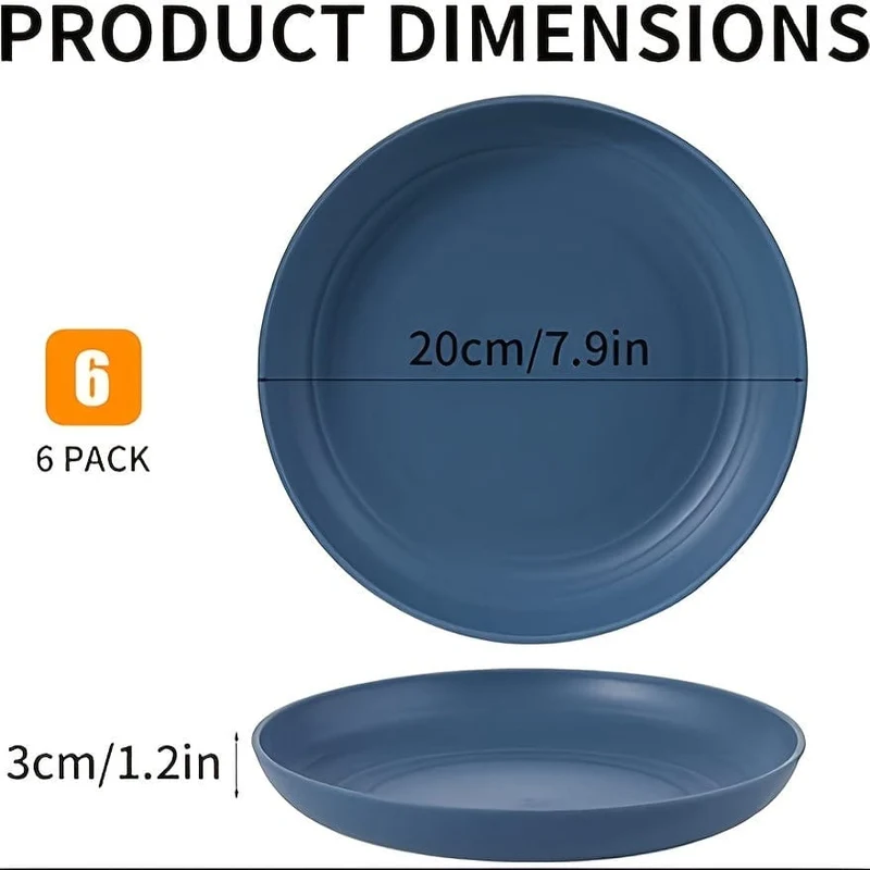 6 Stück 7.8 Zoll leichte Teller, unzerbrechliche tiefe Essteller, spülmaschinen- und mikrowellengeeignet, Pastateller, Obst-Dessertteller, BPA-frei, für Zuhause, Küche, Picknick, Camping, Wohnmobil, Geschirrzubehör