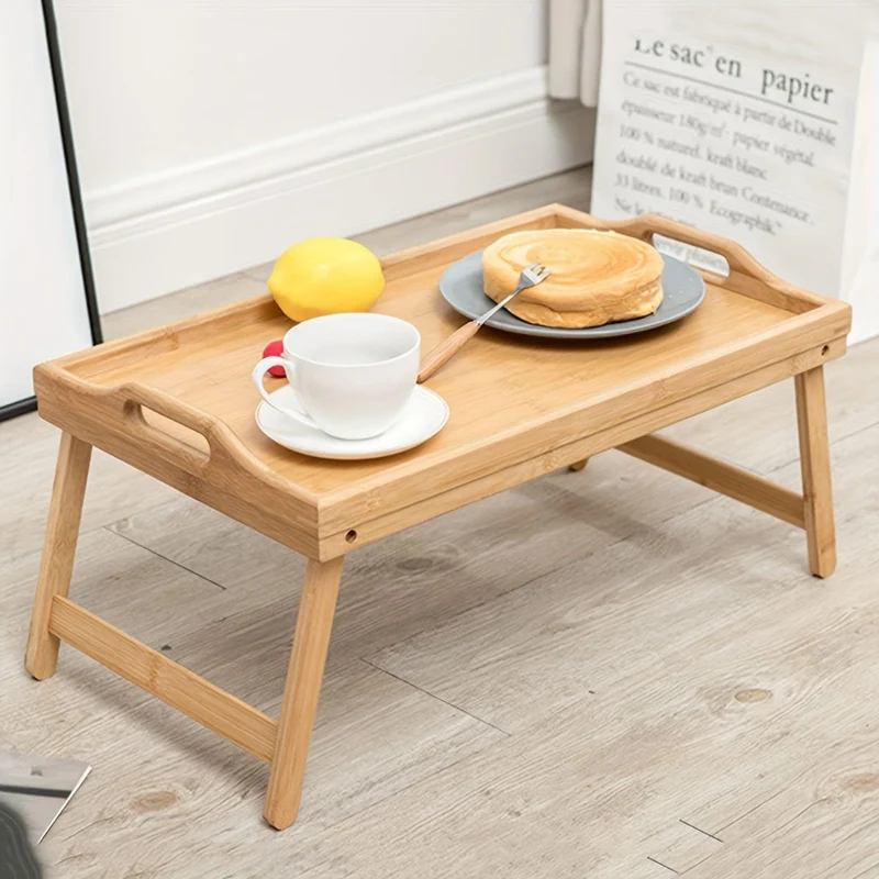 1-teiliges Betttischtablett aus Holz mit klappbaren Beinen, Frühstückstablett, Snacktablett, Arbeitstisch, Arbeitstisch, Laptoptisch, multifunktionales Holztablett für Picknick, Camping, Wohnheim, Sofa, Bett, Essen und Arbeiten, Tischdekoration