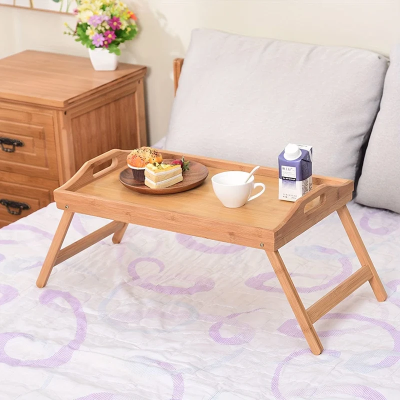 1-teiliges Betttischtablett aus Holz mit klappbaren Beinen, Frühstückstablett, Snacktablett, Arbeitstisch, Arbeitstisch, Laptoptisch, multifunktionales Holztablett für Picknick, Camping, Wohnheim, Sofa, Bett, Essen und Arbeiten, Tischdekoration